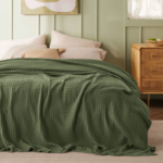 Olive Green Waffle Blanket B2