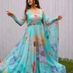 ডাবল জরজেট প্রিন্ট গাউন থ্রি পিস