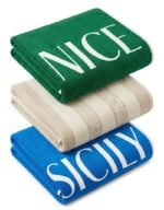 3 পিস  ভিআইপি  টাওয়াল VIP Towel Green & Blue   ( NICE & SICILY) " প্রিন্ট ডিজাইন , Off-white  color