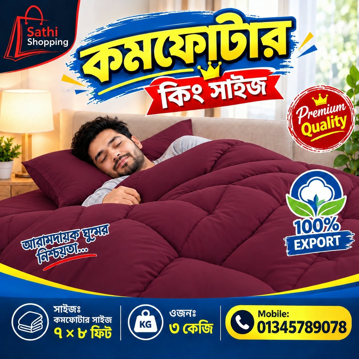 maroon 1 pcs Comforter এক পিস কমফোটার (color no-4) maroon color - Image 1