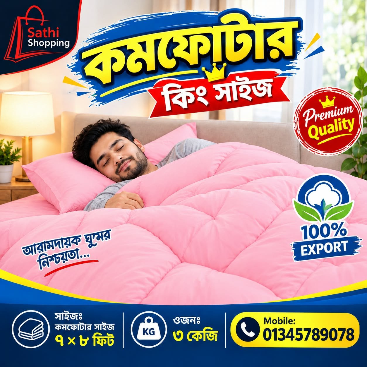 print 1 pcs Comforter এক পিস কমফোটার (color no-3) pink color - Image 1